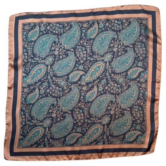 2/$30 NEW Coffee Mocha Green Print Abstract Paisley Printed Silky Fashion Scarf - Picture 4 of 8
